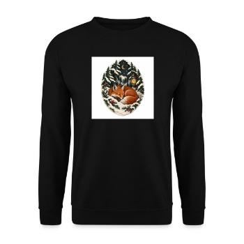 Schlafender Fuchs im Schneewald-Mondlicht - Unisex Pullover - Schwarz - Vorne - Alina (178cm) & Michal (187cm)