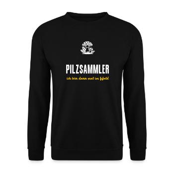 Pilzsammler Geschenk Ich bin dann mal im Wald - Unisex Pullover - Schwarz - Vorne - Alina (178cm) & Michal (187cm)