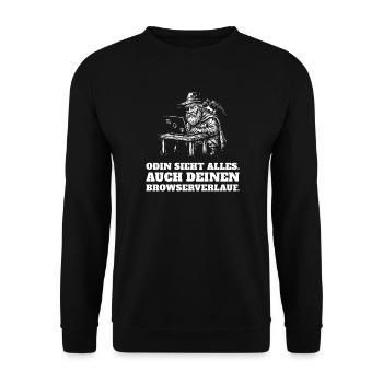 Odin sieht alles – auch deinen Browserverlauf - Unisex Pullover - Schwarz - Vorne - Alina (178cm) & Michal (187cm)