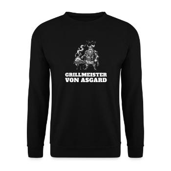 Grillmeister von Asgard – Wikinger Grillen - Unisex Pullover - Schwarz - Vorne - Alina (178cm) & Michal (187cm)