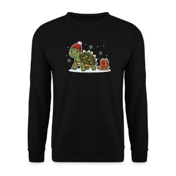 Weihnachtsschildkröte mit Schlitten - Unisex Pullover - Schwarz - Vorne - Alina (178cm) & Michal (187cm)