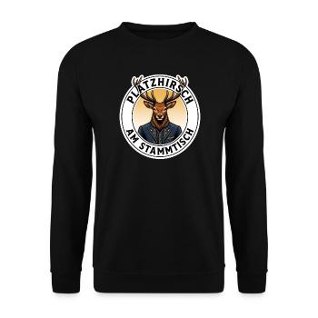 Platzhirsch Stammtisch T-Shirt Motiv - Unisex Pullover - Schwarz - Vorne - Alina (178cm) & Michal (187cm)