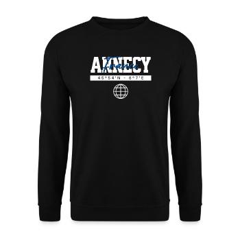 Annecy Frankreich Koordinaten Reise Souvenir - Unisex Pullover - Schwarz - Vorne - Alina (178cm) & Michal (187cm)