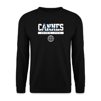 Cannes Frankreich Koordinaten Reise Souvenir - Unisex Pullover - Schwarz - Vorne - Alina (178cm) & Michal (187cm)