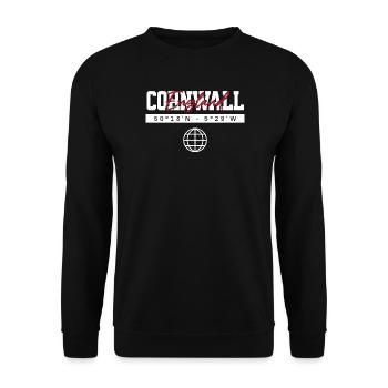 Cornwall England Koordinaten Reise Souvenir - Unisex Pullover - Schwarz - Vorne - Alina (178cm) & Michal (187cm)