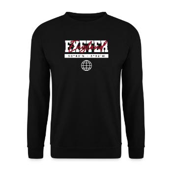 Exeter England Koordinaten Reise Souvenir - Unisex Pullover - Schwarz - Vorne - Alina (178cm) & Michal (187cm)