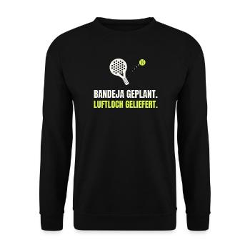 Padel Bandeja geplant, Luftloch geliefert - Unisex Pullover - Schwarz - Vorne - Alina (178cm) & Michal (187cm)