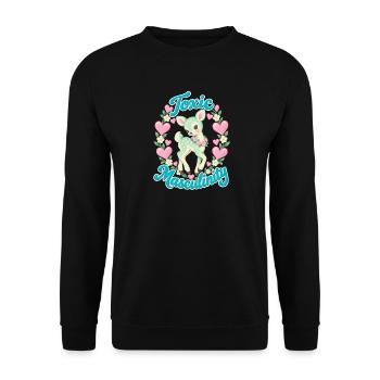 Pastell Reh mit Herzen - Unisex Pullover - Schwarz - Vorne - Alina (178cm) & Michal (187cm)