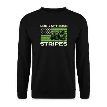 Schau dir diese Streifen an – Rasenpflege-Profi für Aufsitzmäher - Unisex Pullover - Schwarz - Vorne - Alina (178cm) & Michal (187cm)