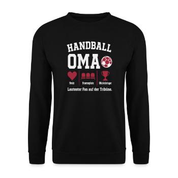 Omi Handball Fan Shirt – Stolz & Pokal - Unisex Pullover - Schwarz - Vorne - Alina (178cm) & Michal (187cm)