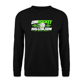 Unihockey Hallenlärm Shirt Meine Musik - Unisex Pullover - Schwarz - Vorne - Alina (178cm) & Michal (187cm)