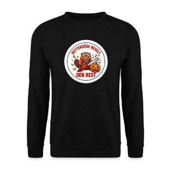 Kettensäge Kürbis Biber Holzfäller Forst T-Shirt - Unisex Pullover - Schwarz - Vorne - Alina (178cm) & Michal (187cm)