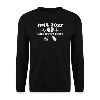 Werdende Oma 2027 Bald wird's ernst - Unisex Pullover - Schwarz - Vorne - Alina (178cm) & Michal (187cm)