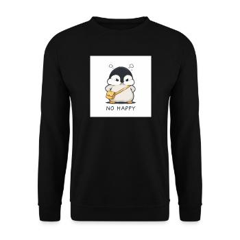 No Happy Pinguin mit Gelber Tasche - Unisex Pullover - Schwarz - Vorne - Alina (178cm) & Michal (187cm)