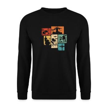 Drummer Schlagzeuger Retro Schlagzeug Musiker - Unisex Pullover - Schwarz - Vorne - Alina (178cm) & Michal (187cm)