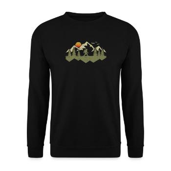 Wald Bigfoot Berge Natur Wandern Outdoor Sasquatch - Unisex Pullover - Schwarz - Vorne - Alina (178cm) & Michal (187cm)