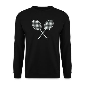 Kreuzende Badminton Schläger Grafik - Unisex Pullover - Schwarz - Vorne - Alina (178cm) & Michal (187cm)