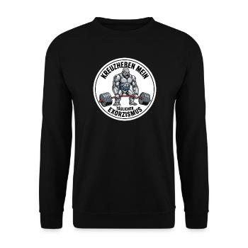 Exorzismus Kreuzheben Powerlifter Workout - Unisex Pullover - Schwarz - Vorne - Alina (178cm) & Michal (187cm)