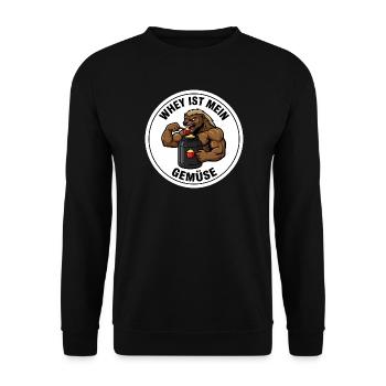 Whey ist mein Gemüse Fitness Lustiges Sportler - Unisex Pullover - Schwarz - Vorne - Alina (178cm) & Michal (187cm)