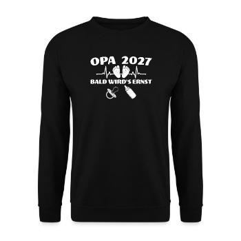 Werdender Opa 2027 Bald wird's ernst - Unisex Pullover - Schwarz - Vorne - Alina (178cm) & Michal (187cm)