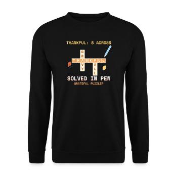 Thankful 8 über das lustige Thanksgiving-Kreuzworträtsel - Unisex Pullover - Schwarz - Vorne - Alina (178cm) & Michal (187cm)