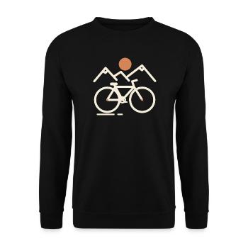 Bergpause – Fahrrad, Berge und Sonne - Unisex Pullover - Schwarz - Vorne - Alina (178cm) & Michal (187cm)
