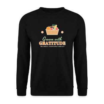 Mit Dankbarkeit angebaut Ernte im Thanksgiving-Garten - Unisex Pullover - Schwarz - Vorne - Alina (178cm) & Michal (187cm)