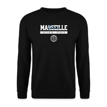 Marseille Frankreich Koordinaten Reise Souvenir - Unisex Pullover - Schwarz - Vorne - Alina (178cm) & Michal (187cm)