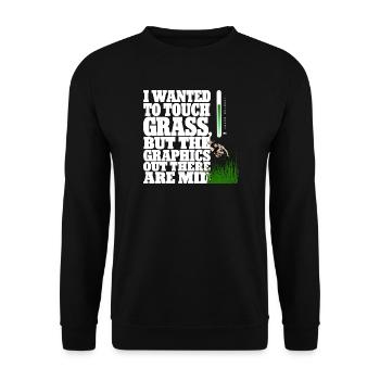 Touching Grass Gamer Shirt | Lustiges Nerd Gaming - Unisex Pullover - Schwarz - Vorne - Alina (178cm) & Michal (187cm)