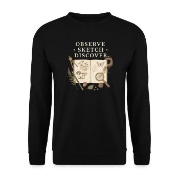Observe Sketch Discover Naturjournal - Unisex Pullover - Schwarz - Vorne - Alina (178cm) & Michal (187cm)