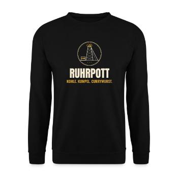 Ruhrpott Förderturm – Kohle Kumpel Currywurst - Unisex Pullover - Schwarz - Vorne - Alina (178cm) & Michal (187cm)