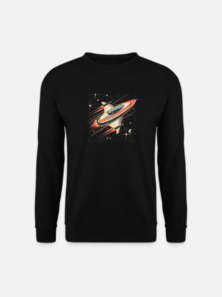 Retro-futuristisches weiß-orangefarbenes Raumschiff bewegt sich - Unisex Pullover - Schwarz