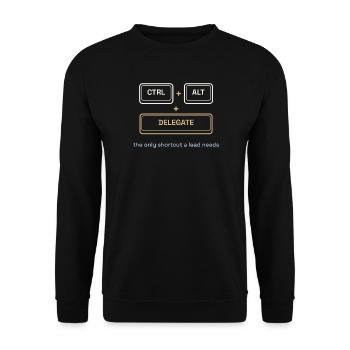 Ctrl + Alt + Delegate – Shirt für Teamleads - Unisex Pullover - Schwarz - Vorne - Alina (178cm) & Michal (187cm)