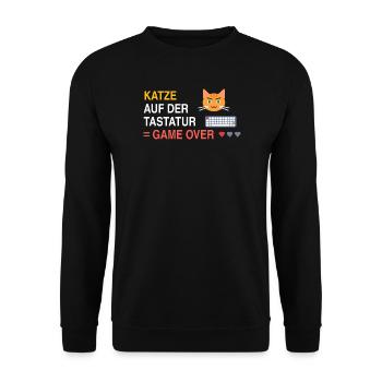 Katze auf der Tastatur = Game Over - Unisex Pullover - Schwarz - Vorne - Alina (178cm) & Michal (187cm)