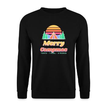 Fröhliche Campmas Retro-Sonnenuntergangs-Weihnachtscamping - Unisex Pullover - Schwarz - Vorne - Alina (178cm) & Michal (187cm)