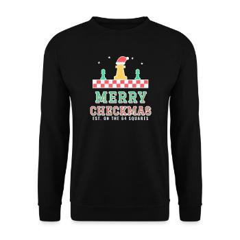 Fröhliche Checkmas lustige Weihnachten-Schachspieler-Wortspiel - Unisex Pullover - Schwarz - Vorne - Alina (178cm) & Michal (187cm)