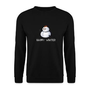 Happy Winter - Punk Schneemann - Unisex Pullover - Schwarz - Vorne - Alina (178cm) & Michal (187cm)