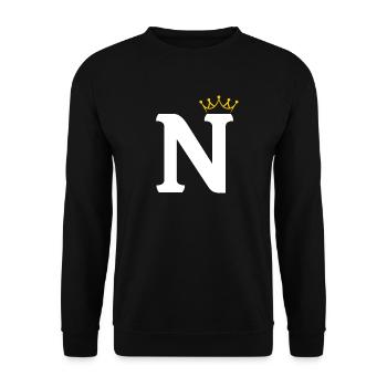 N Monogramm mit Krone - Unisex Pullover - Schwarz - Vorne - Alina (178cm) & Michal (187cm)