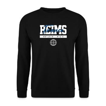 Reims Frankreich Koordinaten Reise Souvenir - Unisex Pullover - Schwarz - Vorne - Alina (178cm) & Michal (187cm)