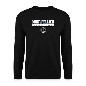 Montpellier Frankreich Koordinaten Reise Souvenir - Unisex Pullover - Schwarz - Vorne - Alina (178cm) & Michal (187cm)