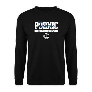 Pornic Frankreich Koordinaten Reise Souvenir - Unisex Pullover - Schwarz - Vorne - Alina (178cm) & Michal (187cm)