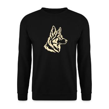 Deutscher Schäferhund Minimalcreme-Linienzeichnung - Unisex Pullover - Schwarz - Vorne - Alina (178cm) & Michal (187cm)