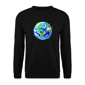 Weltkugel in Farbglanz - Unisex Pullover - Schwarz - Vorne - Alina (178cm) & Michal (187cm)