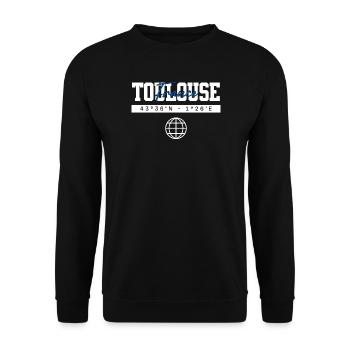 Toulouse Frankreich Koordinaten Reise Souvenir - Unisex Pullover - Schwarz - Vorne - Alina (178cm) & Michal (187cm)