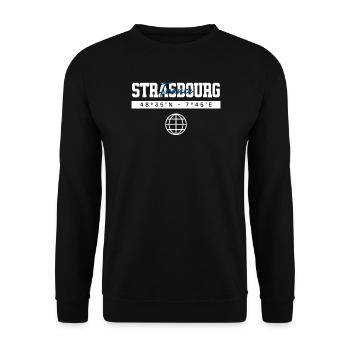 Straßburg Frankreich Koordinaten Reise Souvenir - Unisex Pullover - Schwarz - Vorne - Alina (178cm) & Michal (187cm)