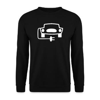 Elektroauto Silhouette mit Stecker – E-Mobilität - Unisex Pullover - Schwarz - Vorne - Alina (178cm) & Michal (187cm)