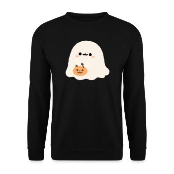 Süßer Geist mit Kürbis-Kumpel - Unisex Pullover - Schwarz - Vorne - Alina (178cm) & Michal (187cm)
