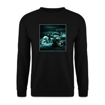 Schädel und Schlange im Schatten - Unisex Pullover - Schwarz - Vorne - Alina (178cm) & Michal (187cm)