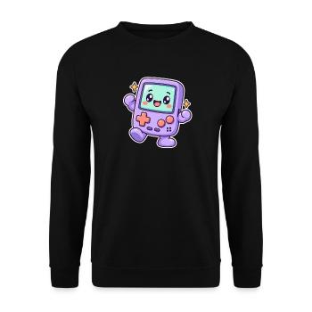 Happy Retro Gaming Console – Süßer Pastell-Gamer - Unisex Pullover - Schwarz - Vorne - Alina (178cm) & Michal (187cm)