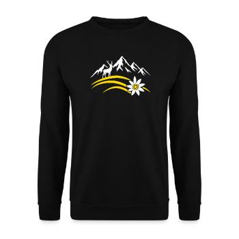 Alpenberg Edelweiss Hirsch Bayerisches Wandern - Unisex Pullover - Schwarz - Vorne - Alina (178cm) & Michal (187cm)
